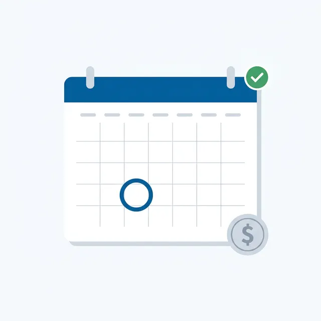 Calendar with next payment date circled and a deposit coin icon